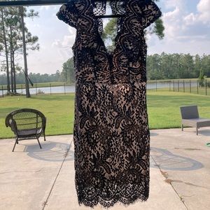WINDSOR Black Lace Dress with Nude Lining